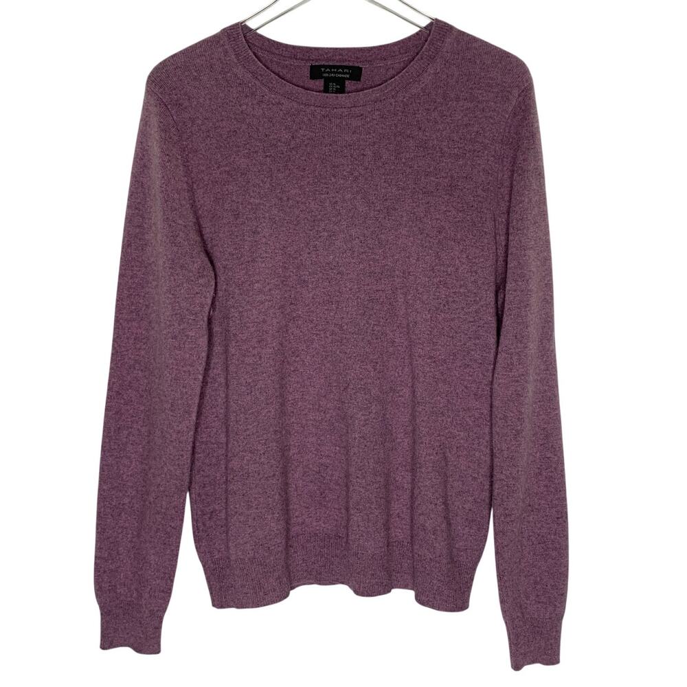Tahari 100% 2 Ply Cashmere Sweater XL Crewneck Dusty Purple Soft SLIM